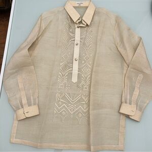 Michel Andre Pineapple/Jusi Beige Embroidered Barong Tagalog Long Sleeve